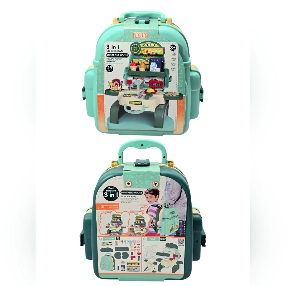 3-in-1 Kids Supermarket Playset Backpack & Toddler Pretend Grocery Store Kit